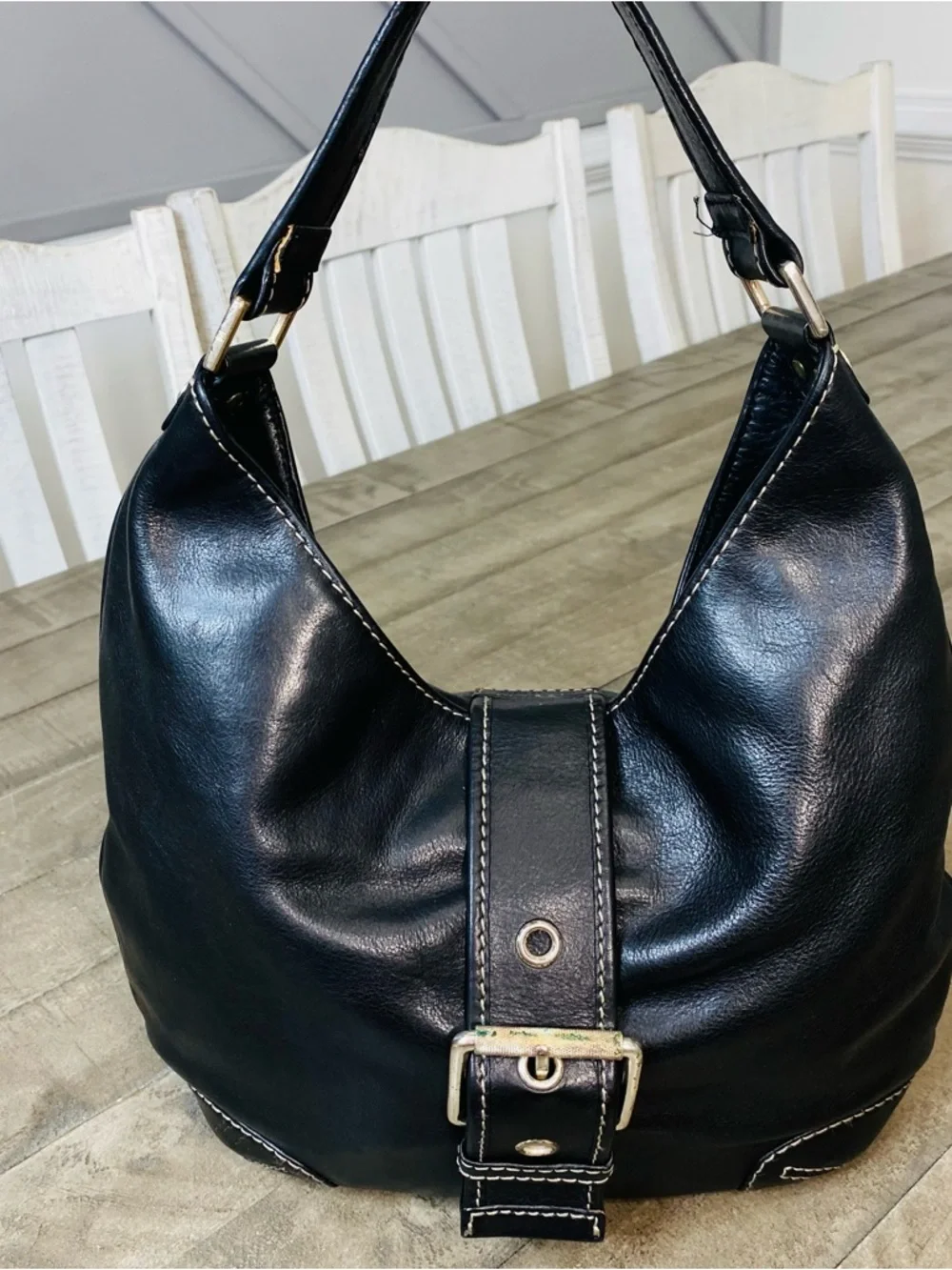 Michael Kors Black Leather  Hobo Shoulder Handbag Good Silver Hardware - Picture 4 of 12